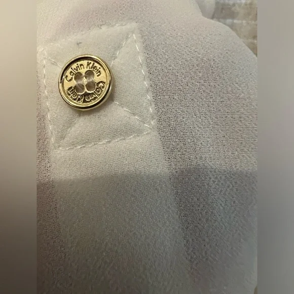 Calvin Klein Sz S Ivory Blouse Layered Sheer Rolled up Sleeve Top Career work - Picture 5 of 11